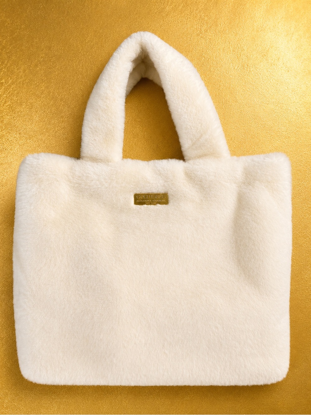 Cream Faux Fur Tote with Gold Plaque - Good Girl